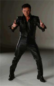 Mike as Elvis in black leather